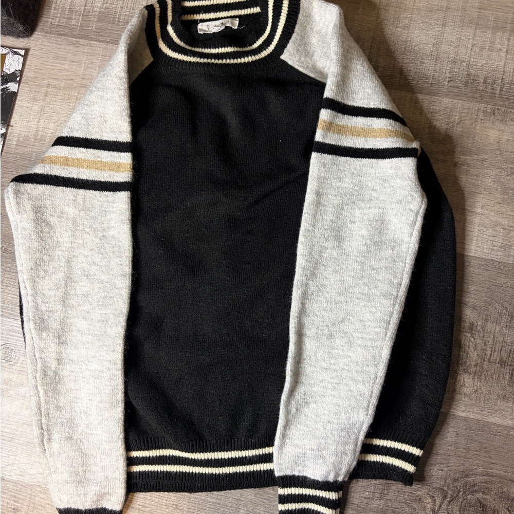 THML Black and Gray Sweater with Gold Stripes